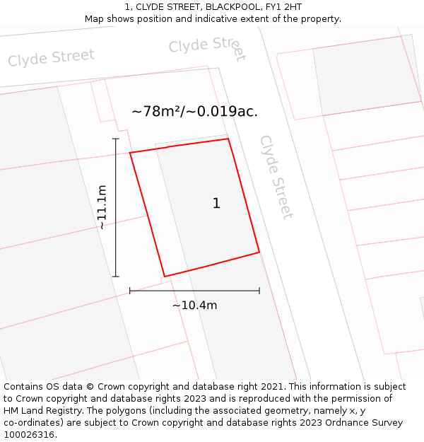 1, CLYDE STREET, BLACKPOOL, FY1 2HT: Plot and title map