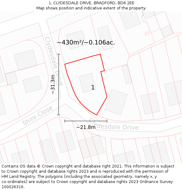 1, CLYDESDALE DRIVE, BRADFORD, BD6 2EE: Plot and title map