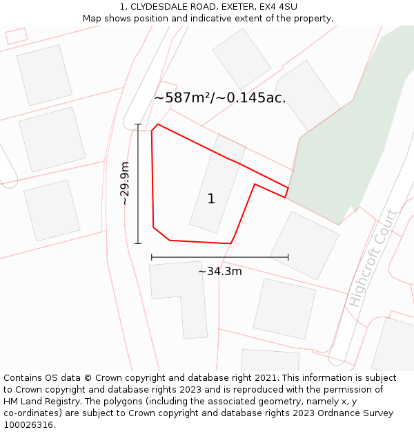 1, CLYDESDALE ROAD, EXETER, EX4 4SU: Plot and title map