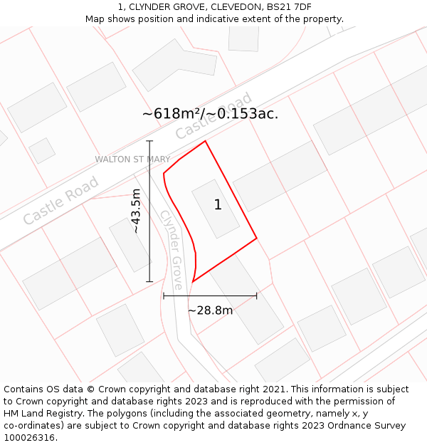 1, CLYNDER GROVE, CLEVEDON, BS21 7DF: Plot and title map