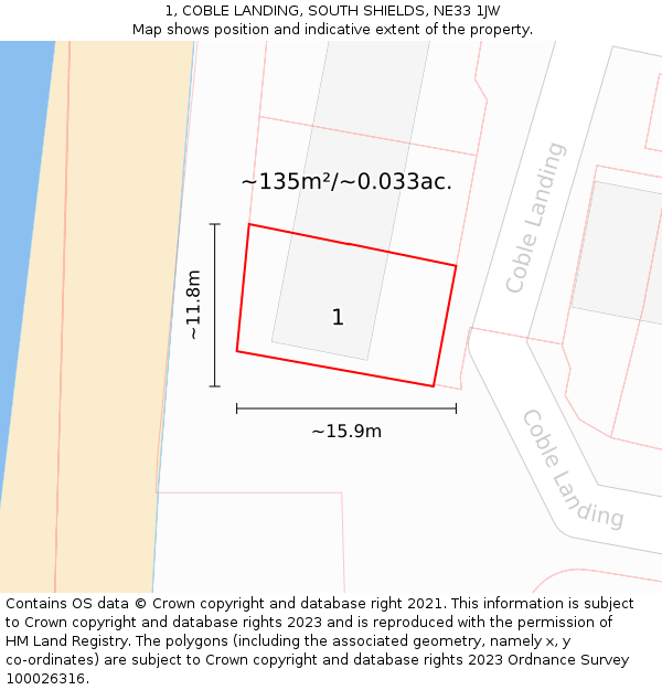 1, COBLE LANDING, SOUTH SHIELDS, NE33 1JW: Plot and title map