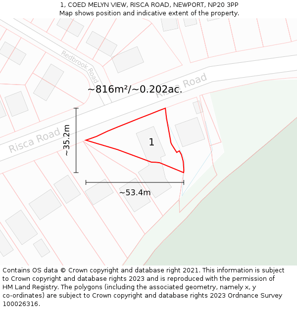 1, COED MELYN VIEW, RISCA ROAD, NEWPORT, NP20 3PP: Plot and title map