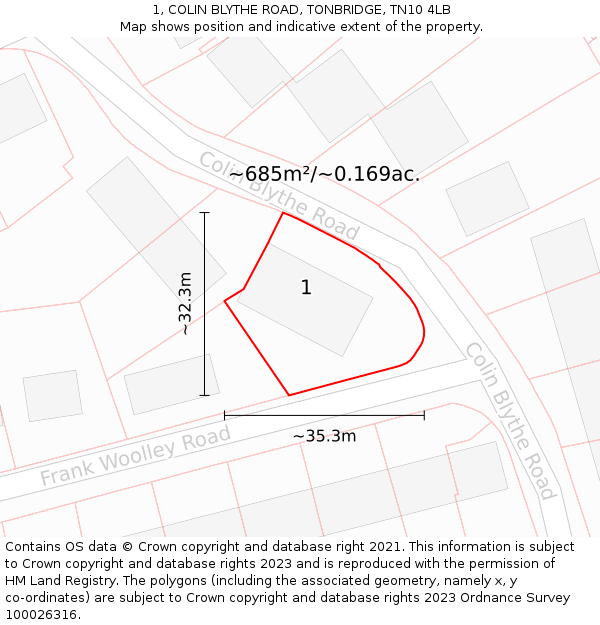 1, COLIN BLYTHE ROAD, TONBRIDGE, TN10 4LB: Plot and title map