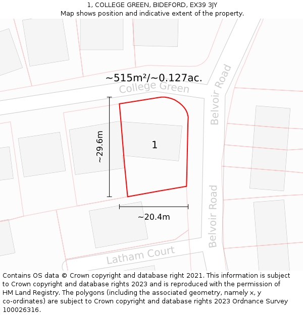 1, COLLEGE GREEN, BIDEFORD, EX39 3JY: Plot and title map