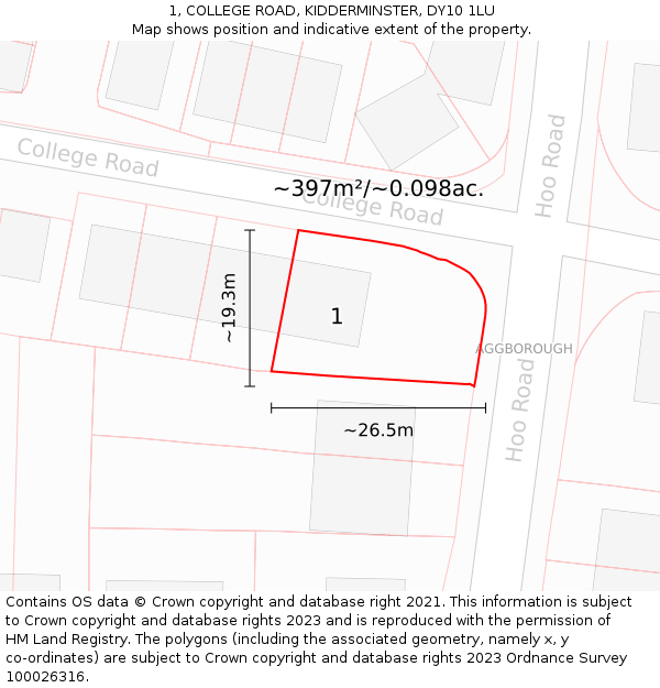 1, COLLEGE ROAD, KIDDERMINSTER, DY10 1LU: Plot and title map