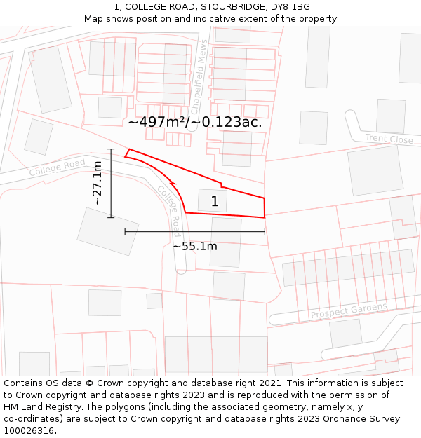 1, COLLEGE ROAD, STOURBRIDGE, DY8 1BG: Plot and title map
