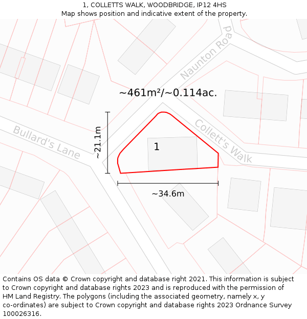 1, COLLETTS WALK, WOODBRIDGE, IP12 4HS: Plot and title map