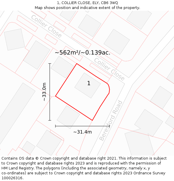 1, COLLIER CLOSE, ELY, CB6 3WQ: Plot and title map