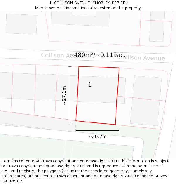 1, COLLISON AVENUE, CHORLEY, PR7 2TH: Plot and title map