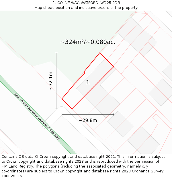 1, COLNE WAY, WATFORD, WD25 9DB: Plot and title map