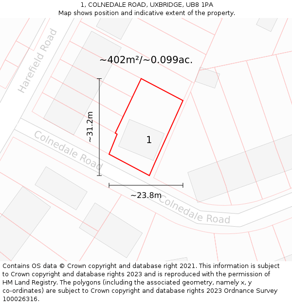 1, COLNEDALE ROAD, UXBRIDGE, UB8 1PA: Plot and title map