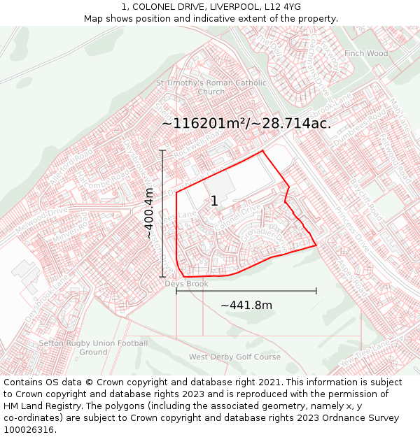 1, COLONEL DRIVE, LIVERPOOL, L12 4YG: Plot and title map