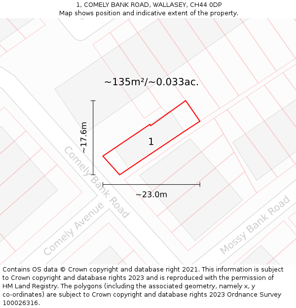 1, COMELY BANK ROAD, WALLASEY, CH44 0DP: Plot and title map