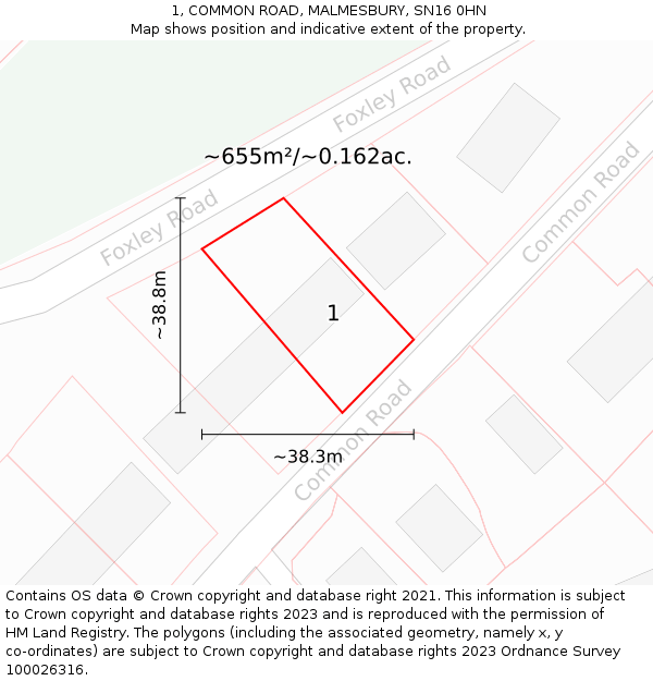 1, COMMON ROAD, MALMESBURY, SN16 0HN: Plot and title map
