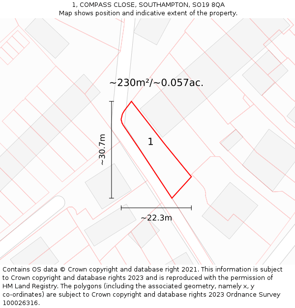 1, COMPASS CLOSE, SOUTHAMPTON, SO19 8QA: Plot and title map