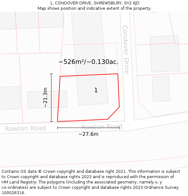 1, CONDOVER DRIVE, SHREWSBURY, SY2 6JD: Plot and title map