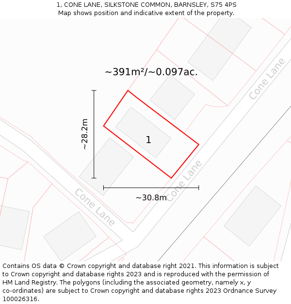 1, CONE LANE, SILKSTONE COMMON, BARNSLEY, S75 4PS: Plot and title map