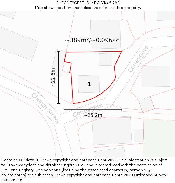 1, CONEYGERE, OLNEY, MK46 4AE: Plot and title map