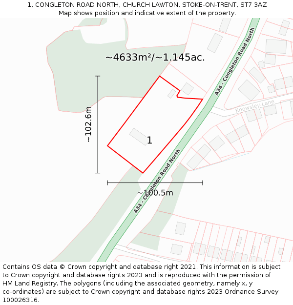 1, CONGLETON ROAD NORTH, CHURCH LAWTON, STOKE-ON-TRENT, ST7 3AZ: Plot and title map