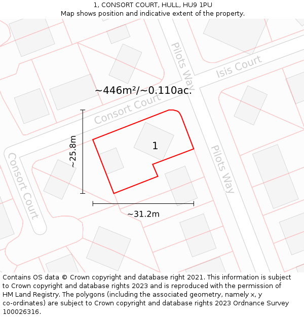 1, CONSORT COURT, HULL, HU9 1PU: Plot and title map