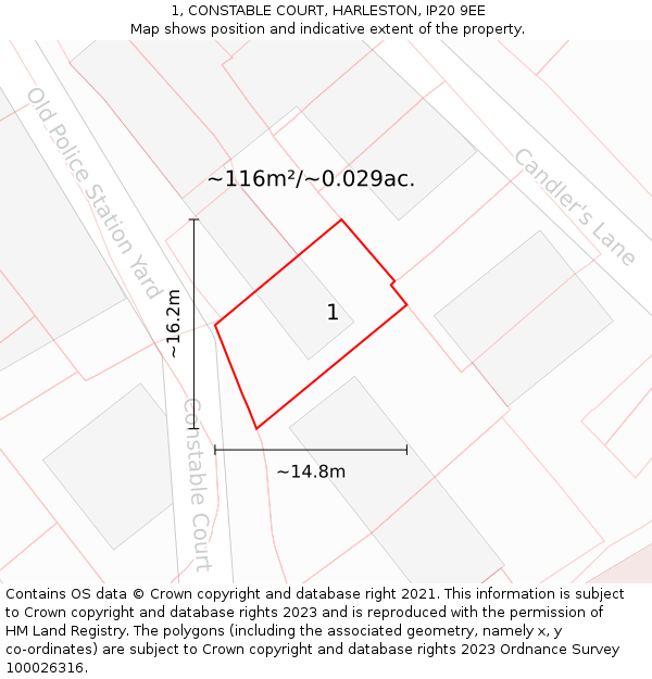 1, CONSTABLE COURT, HARLESTON, IP20 9EE: Plot and title map