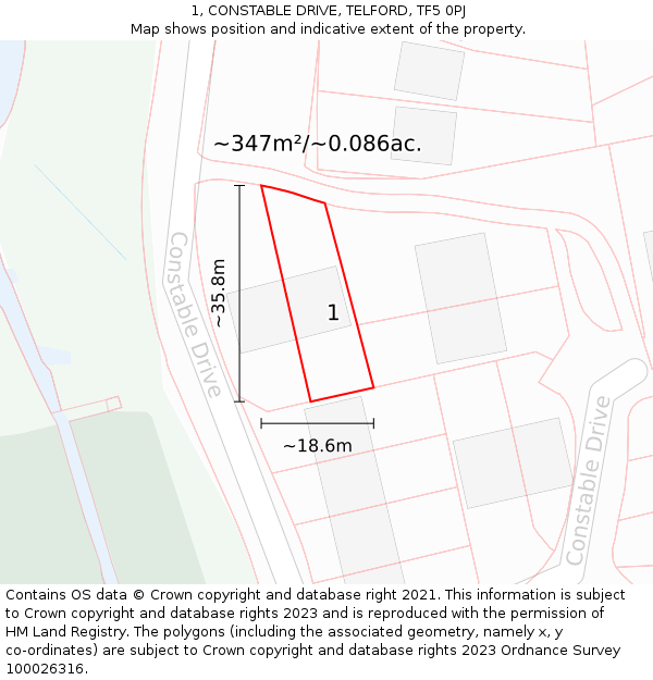 1, CONSTABLE DRIVE, TELFORD, TF5 0PJ: Plot and title map
