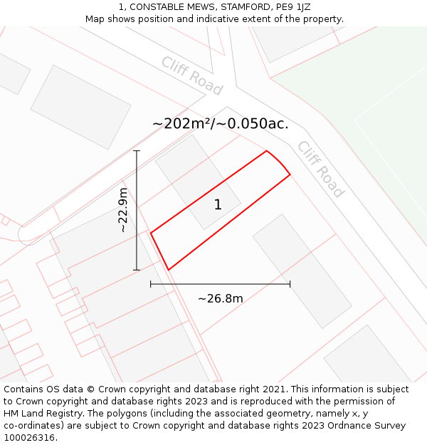1, CONSTABLE MEWS, STAMFORD, PE9 1JZ: Plot and title map