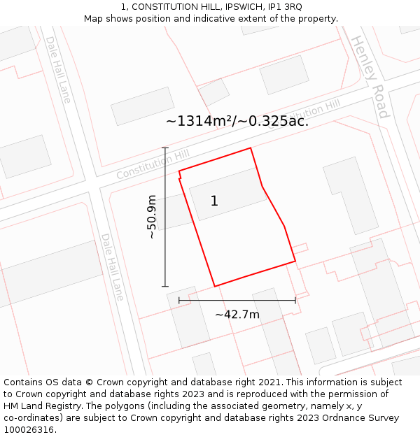 1, CONSTITUTION HILL, IPSWICH, IP1 3RQ: Plot and title map