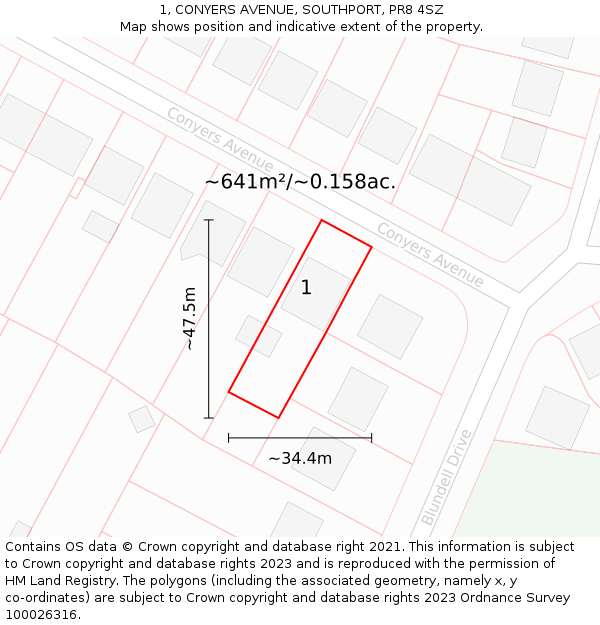 1, CONYERS AVENUE, SOUTHPORT, PR8 4SZ: Plot and title map