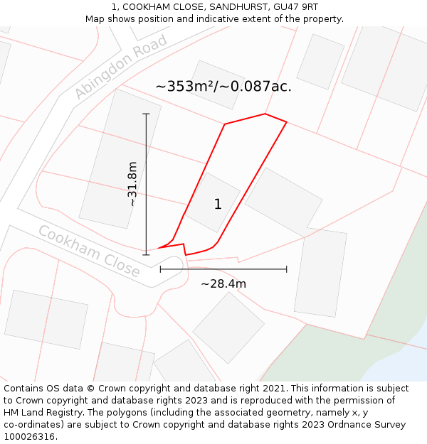 1, COOKHAM CLOSE, SANDHURST, GU47 9RT: Plot and title map