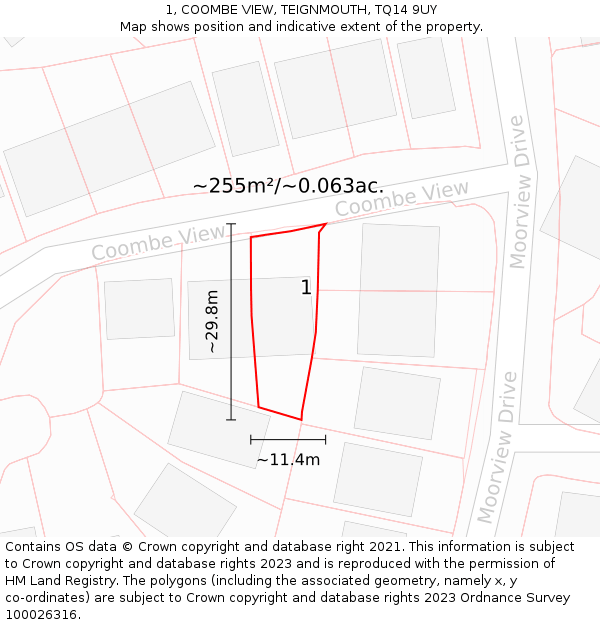 1, COOMBE VIEW, TEIGNMOUTH, TQ14 9UY: Plot and title map