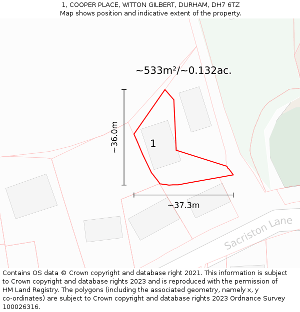 1, COOPER PLACE, WITTON GILBERT, DURHAM, DH7 6TZ: Plot and title map