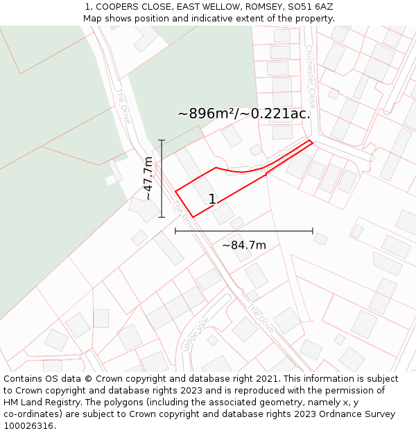 1, COOPERS CLOSE, EAST WELLOW, ROMSEY, SO51 6AZ: Plot and title map