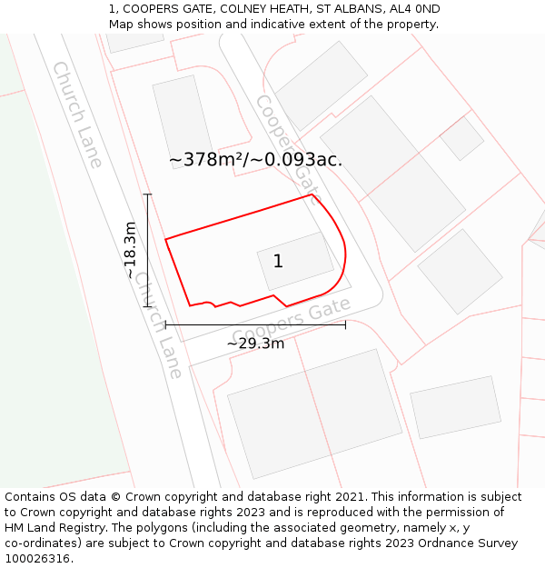 1, COOPERS GATE, COLNEY HEATH, ST ALBANS, AL4 0ND: Plot and title map