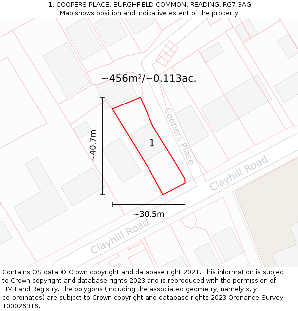 1, COOPERS PLACE, BURGHFIELD COMMON, READING, RG7 3AG: Plot and title map