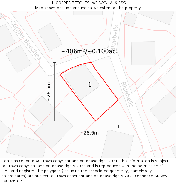 1, COPPER BEECHES, WELWYN, AL6 0SS: Plot and title map