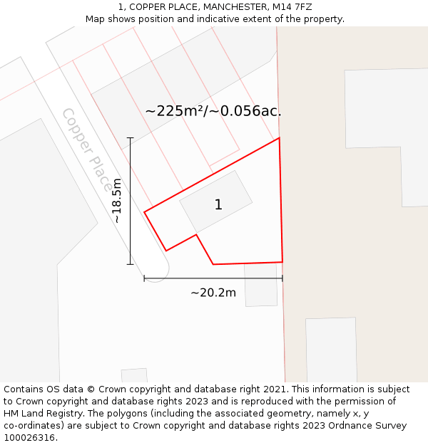 1, COPPER PLACE, MANCHESTER, M14 7FZ: Plot and title map