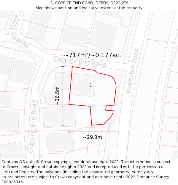 1, COPPICE END ROAD, DERBY, DE22 2TA: Plot and title map