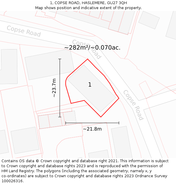 1, COPSE ROAD, HASLEMERE, GU27 3QH: Plot and title map