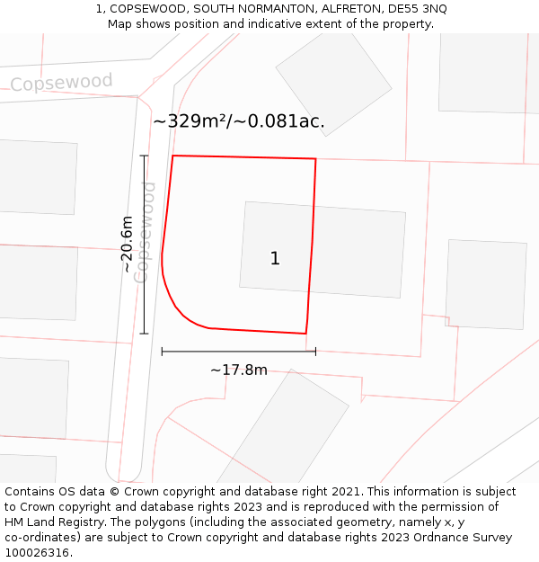 1, COPSEWOOD, SOUTH NORMANTON, ALFRETON, DE55 3NQ: Plot and title map