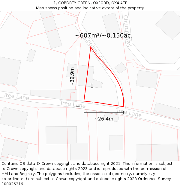 1, CORDREY GREEN, OXFORD, OX4 4ER: Plot and title map