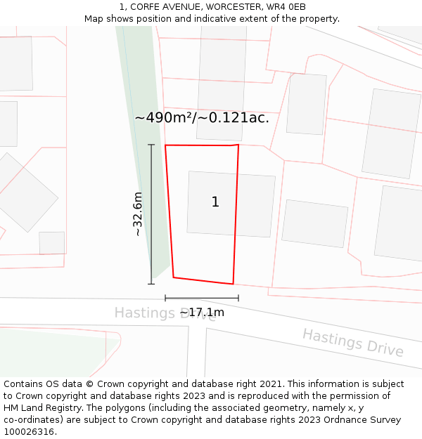 1, CORFE AVENUE, WORCESTER, WR4 0EB: Plot and title map