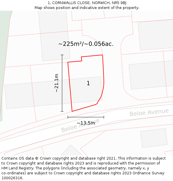 1, CORNWALLIS CLOSE, NORWICH, NR5 9BJ: Plot and title map