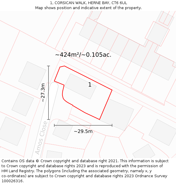 1, CORSICAN WALK, HERNE BAY, CT6 6UL: Plot and title map