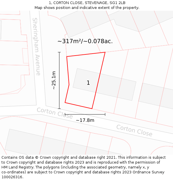 1, CORTON CLOSE, STEVENAGE, SG1 2LB: Plot and title map