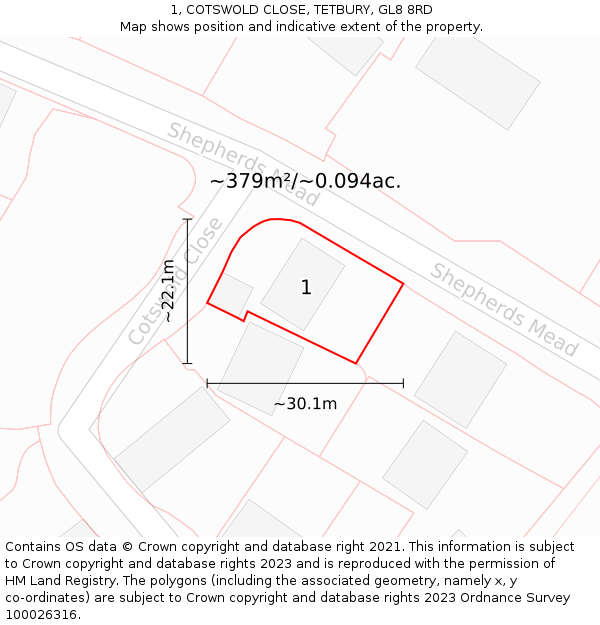 1, COTSWOLD CLOSE, TETBURY, GL8 8RD: Plot and title map