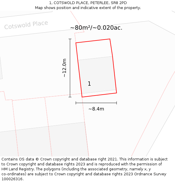 1, COTSWOLD PLACE, PETERLEE, SR8 2PD: Plot and title map