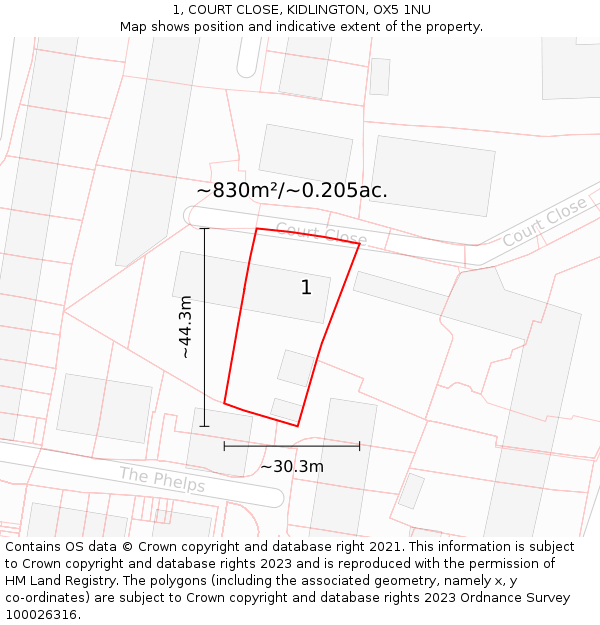 1, COURT CLOSE, KIDLINGTON, OX5 1NU: Plot and title map