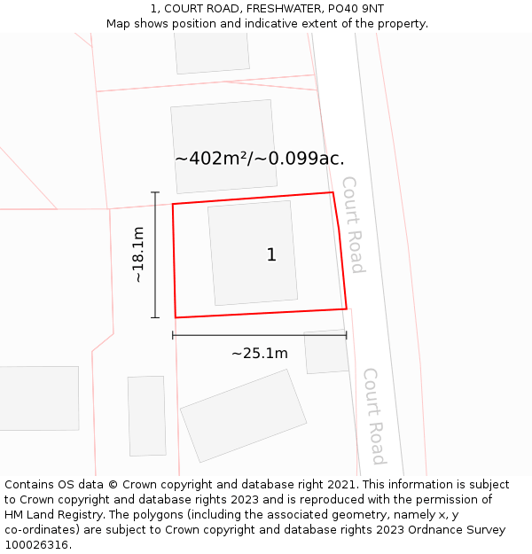 1, COURT ROAD, FRESHWATER, PO40 9NT: Plot and title map