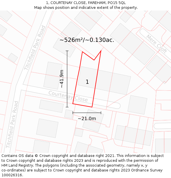 1, COURTENAY CLOSE, FAREHAM, PO15 5QL: Plot and title map